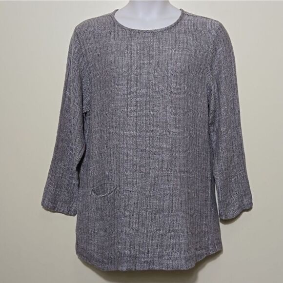 FLAX Linen Tunic Jeanne Englehart Woven Waffleknit Neutral Lagenlook Earthtones - Picture 1 of 12